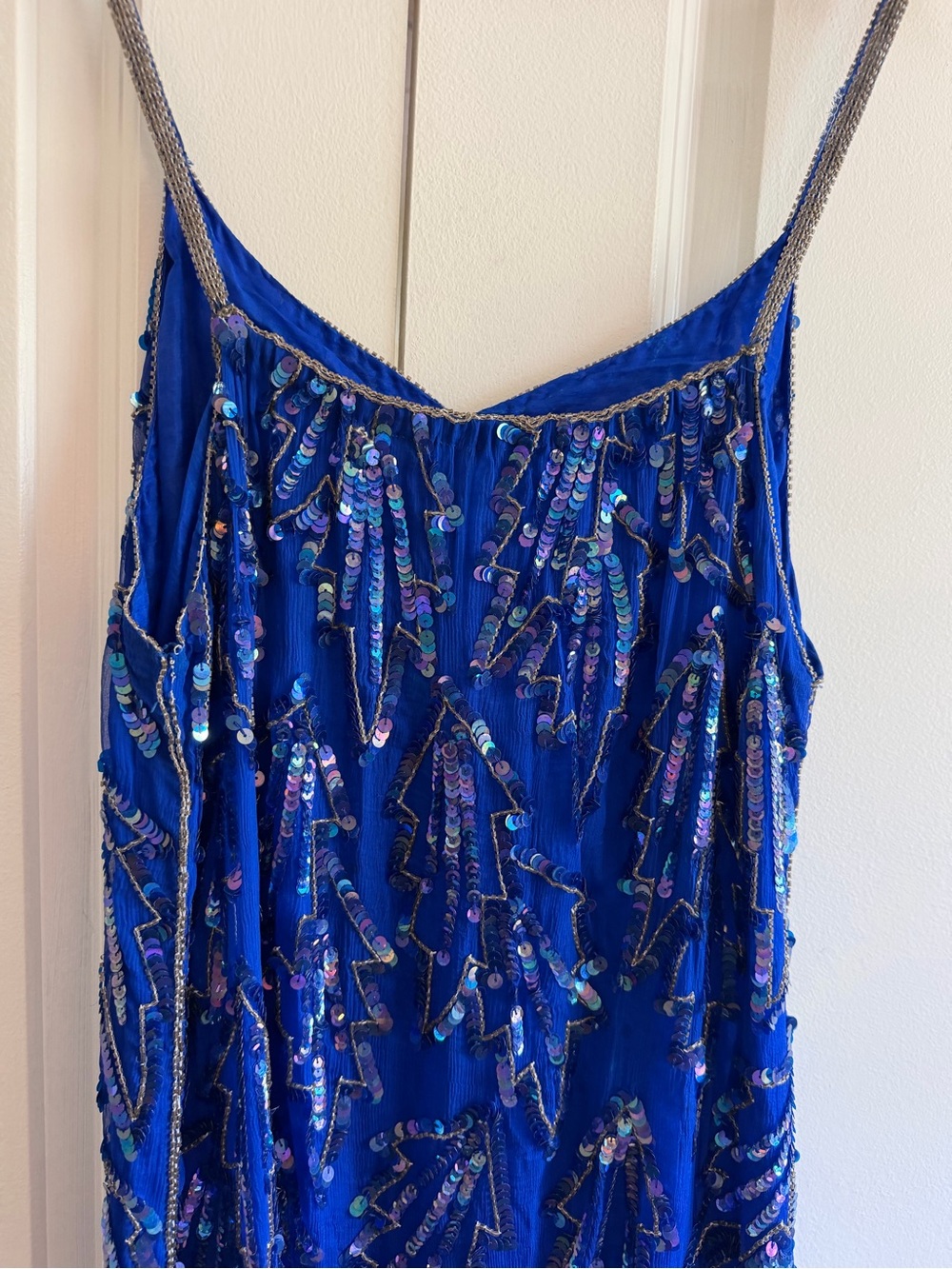100% Silk Beaded Royal Blue Midi Slip Dress Sexy Evening Dress 1920s Party - Picture 5 of 8